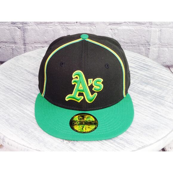 New Era 59Fifty Hat Club Oakland Athletics Fitted Hat Black Green Size 7 1/8 - Picture 1 of 10